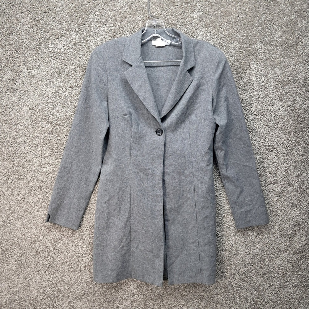 Fragile by XOXO Womens Gray Longline Single Button Blazer Jacket Size M 7969